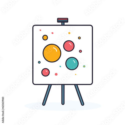 Flat vector icon an easel with a beautifully painted artwork