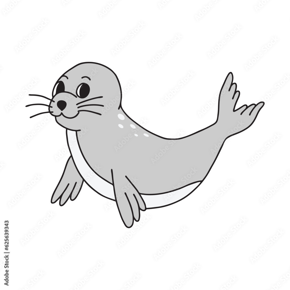 Fototapeta premium Cute cartoon seal on a white background. Child vector illustration in doodle style