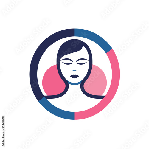 Vector flat icon of a woman face in a circle with closed eyes, representing serenity and tranquility
