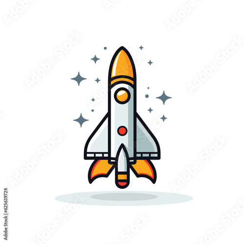 Vector flat icon of a rocket ship soaring through the starry sky