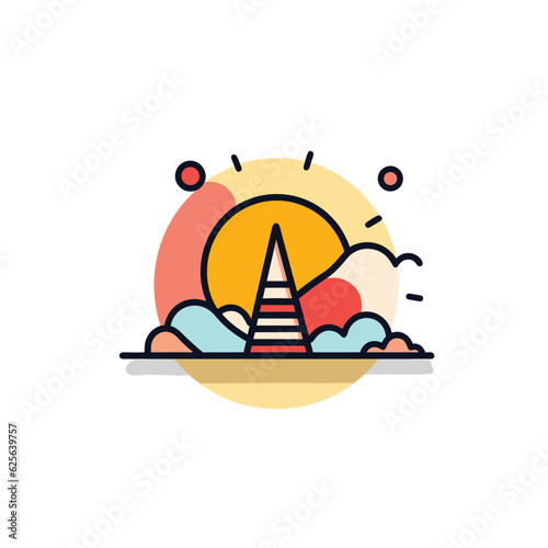 Vector flat icon of a vibrant and whimsical illustration of a cone floating above fluffy clouds