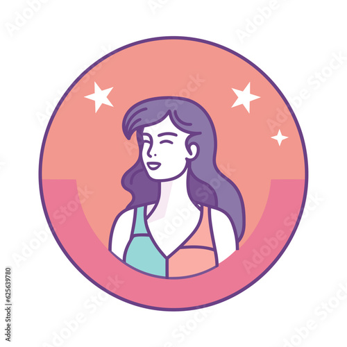 Vector flat icon of a woman with long hair in a pink circle vector flat icon