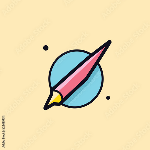 Vector flat icon of a yellow background with a pencil and ball icons in a flat vector style