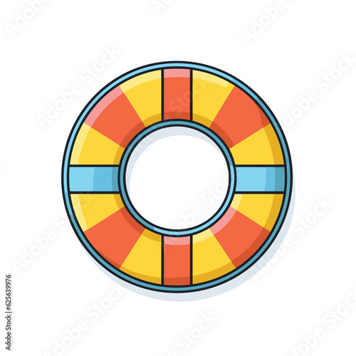 Vector flat icon of an orange and blue life preserver on a white background