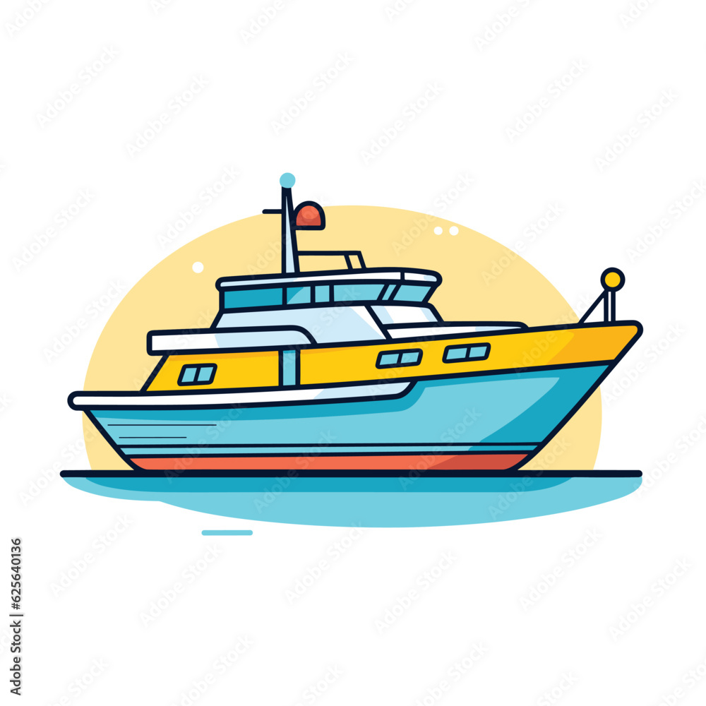 Vector flat icon of a serene boat floating on calm waters
