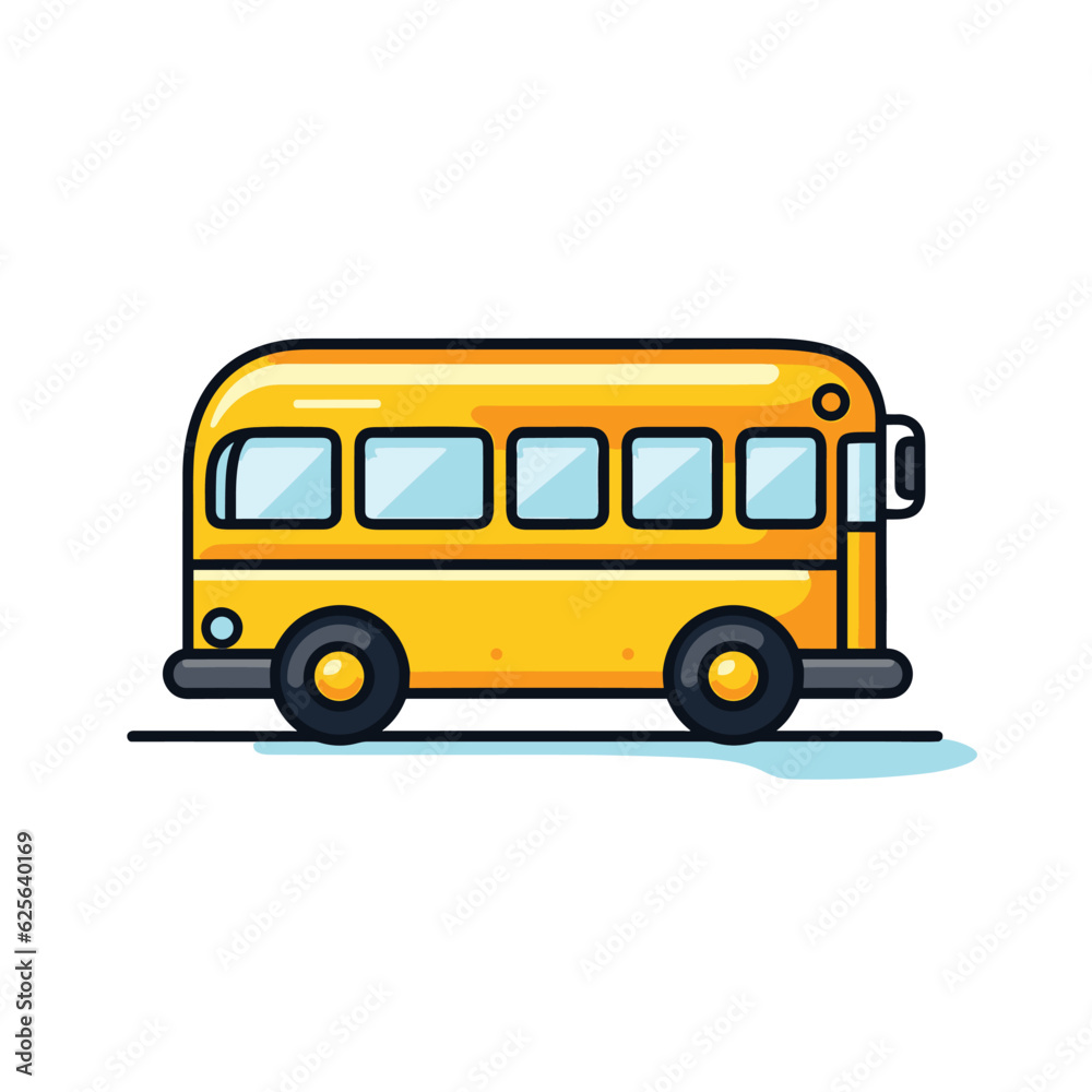 Vector flat icon of a yellow school bus against a plain white background