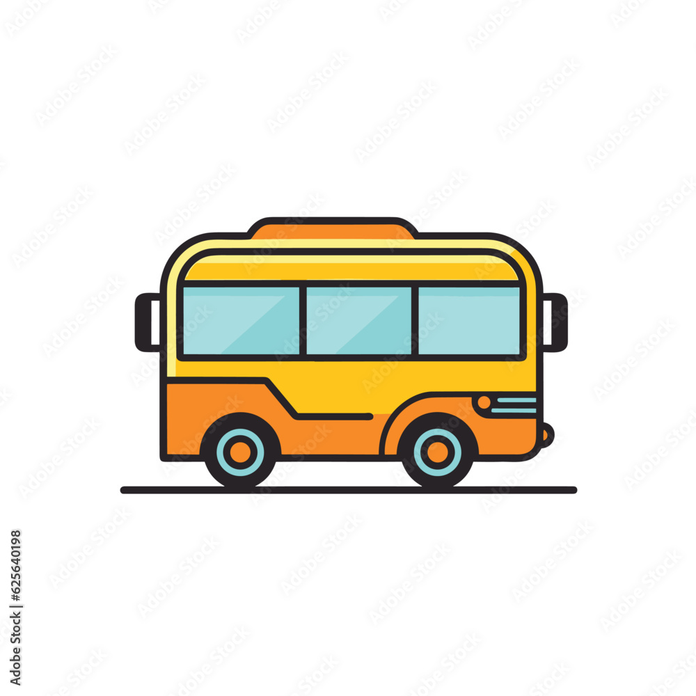 Vector flat icon of a yellow bus driving down the road