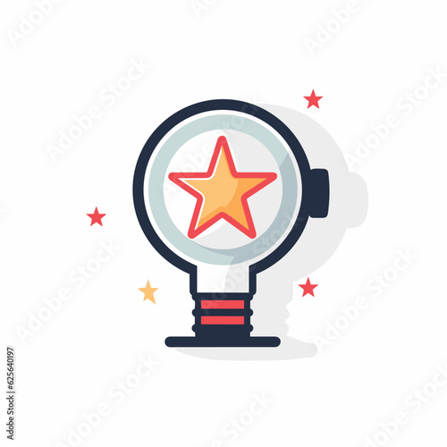 Vector flat icon of a magnifying glass with a star inside, representing the search for something special