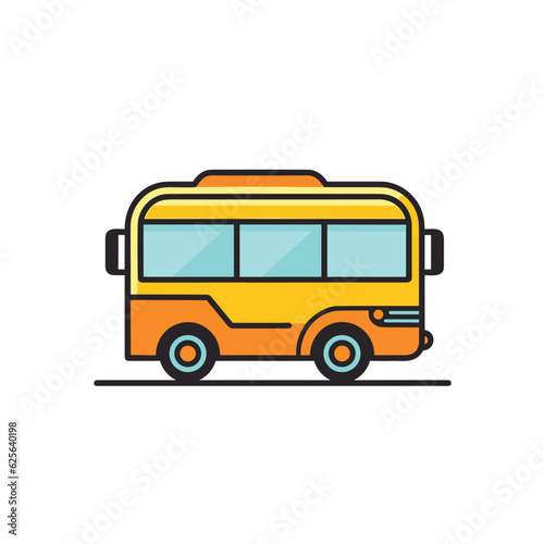 Vector flat icon of a yellow bus driving down the road