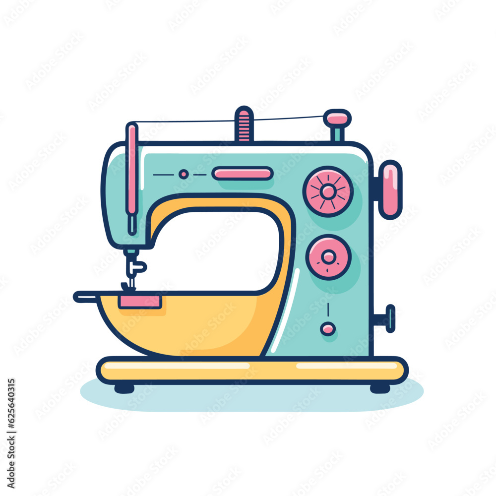 Vector flat icon of a yellow sewing machine on a table   flat vector icon - obrazy, fototapety, plakaty 