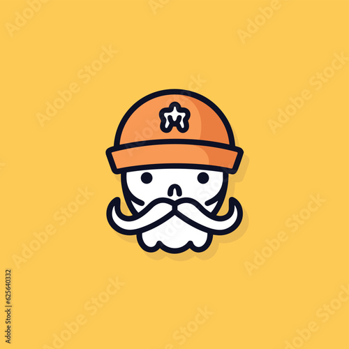 Vector flat icon of a stylish cartoon character with a mustache and a hat in a vector flat icon style