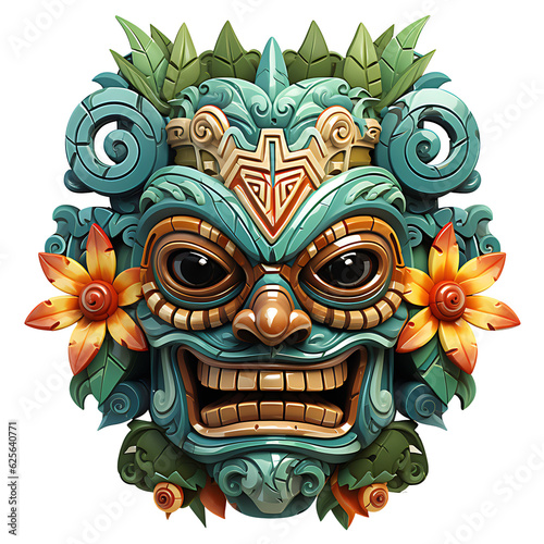 Maori tiki idol mask, totem. Spirit, protection. Symbolism. Wooden carved sculpture. White or transparent background, png. Ai generated photo
