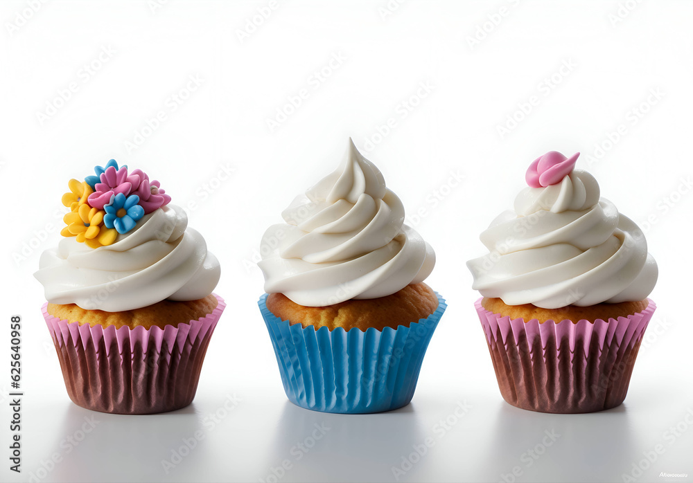 Cupcakes isolated on white background. Close up view.
