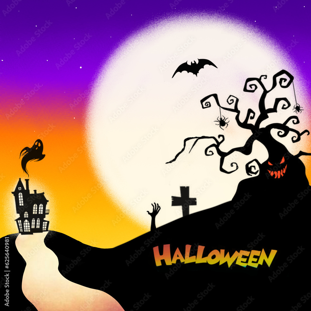 Happy Halloween day with haunted castle on moonlight purple color wallpaper background Happy Halloween day with haunted castle on moonlight purple color wallpaper background