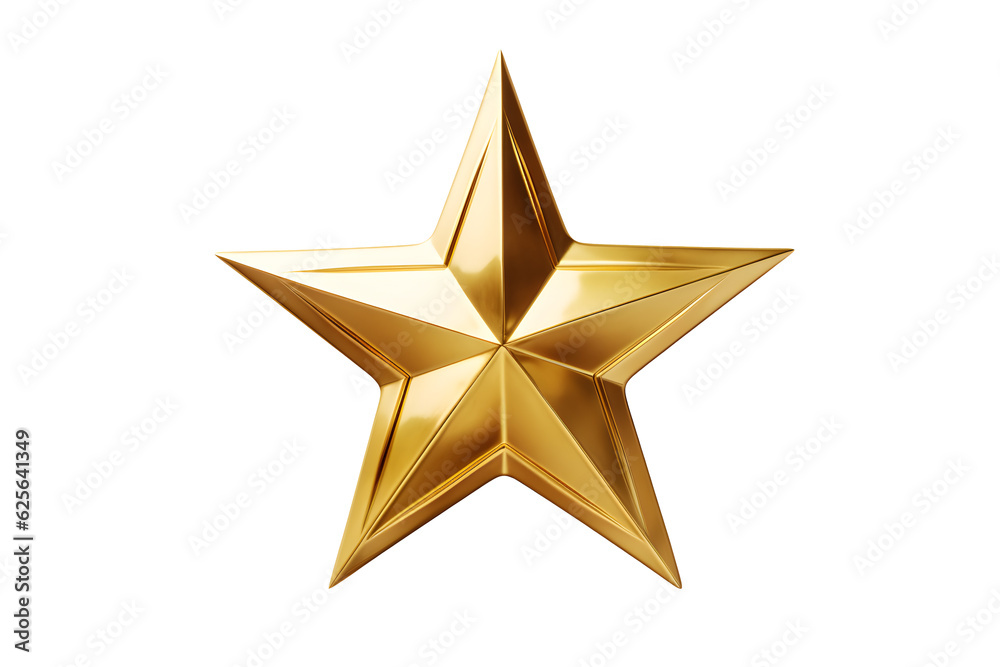 Golden five-pointed star on a transparent background. png file. Generative AI