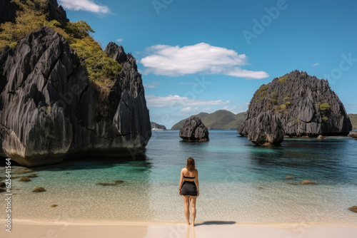 Serene Seaside Retreat: Coron Palawan Beach with Rock Formations. Generative AI © AIproduction