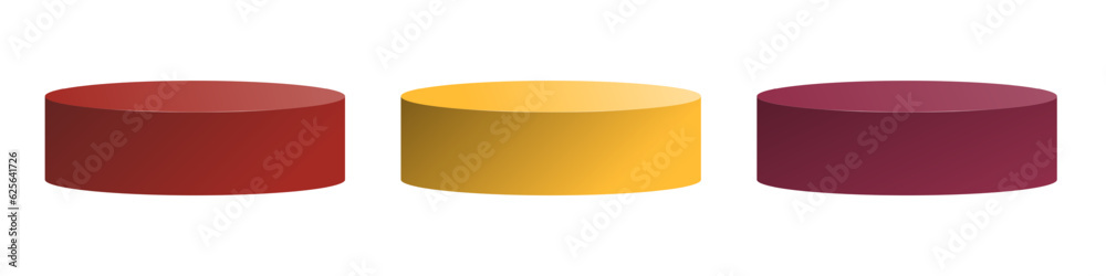 Set of 3d rendered platforms. Auburn, Scarlet Apple, Blazing Yellow colors, isolated on white background. Editable Vector Illustration. EPS 10. Set of 3d rendered platforms. Auburn, Scarlet Apple, Blazing Yellow colors, isolated on white background. Editable Vector Illustration. EPS 10.