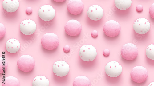 Seamless playful hand drawn light pink and white polka dot. Generative Ai