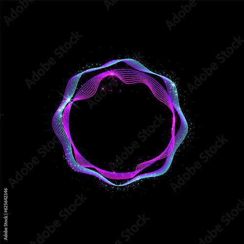 Round Sound wave frame. Luminous bright voice wave. Vector illustration on black background.