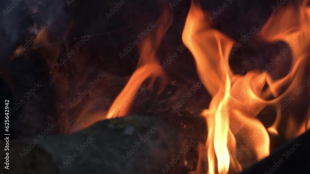 open fire burning in campfire at evening outdoor. close up open fire burning in campfire at evening outdoor. close up