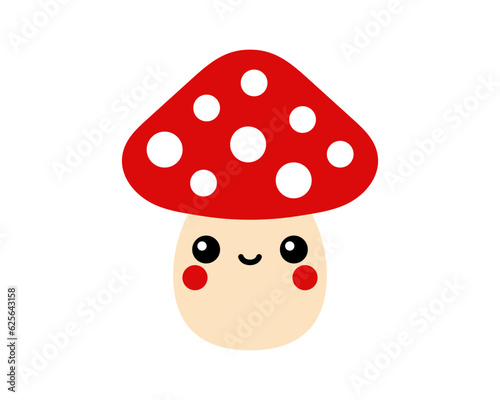 Mushroom icon. Amanita muscaria. Fly agaric. Red flat happy mushrom illustration. photo