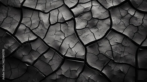 High contrast, black and white image of rough, cracked soil, resembling an abstract, alien landscape, detailed textures