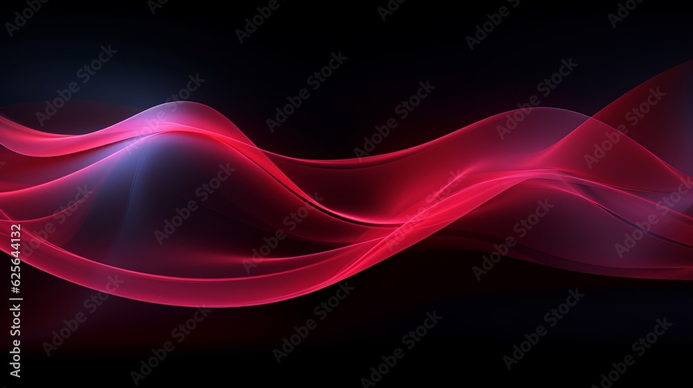 Fototapeta premium Neon lights wave, red and pink on black background. Generative ai