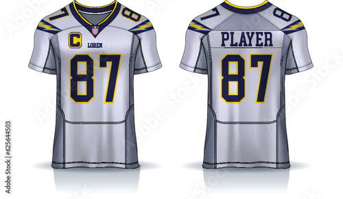 American Football jersey,t-shirt sport design template.uniform front and back view.	
