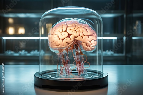 The concept of modern neural networks is the human brain, connected to the power grid under a glass dome.