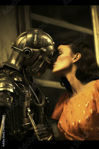 Vintage  Woman and Science Fiction Robot Robots