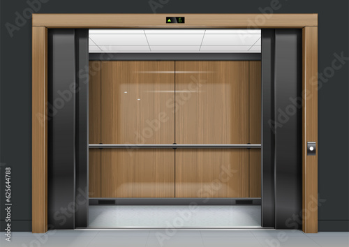 Elevator portal with wooden frame