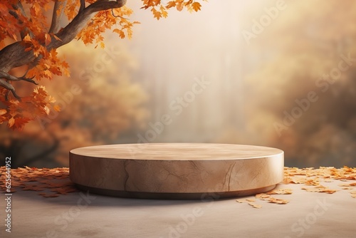 autumn landscape podium mockup for presentation or advertising background