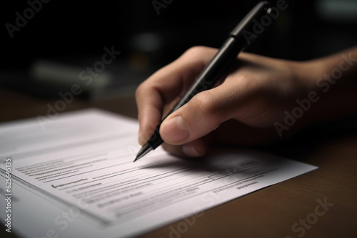 Signing the Document: Hand Putting Signature on Job Application or Contract Form AI generated © artefacti