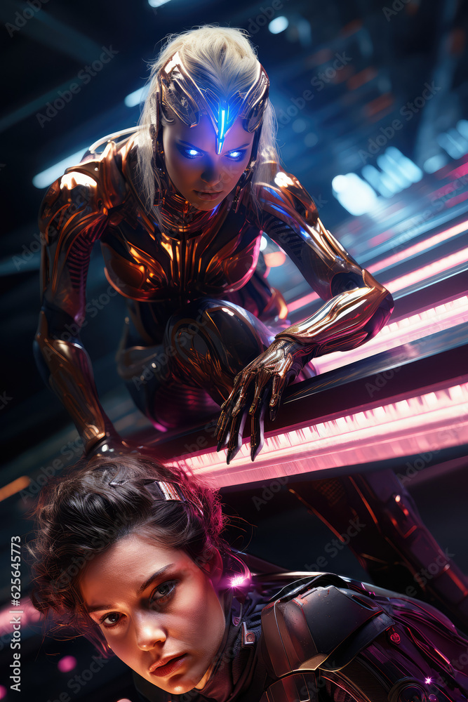 Woman and Science Fiction Robot Robots You're dead soon - Sneak Attack Woman and Science Fiction Robot Robots You're dead soon - Sneak Attack