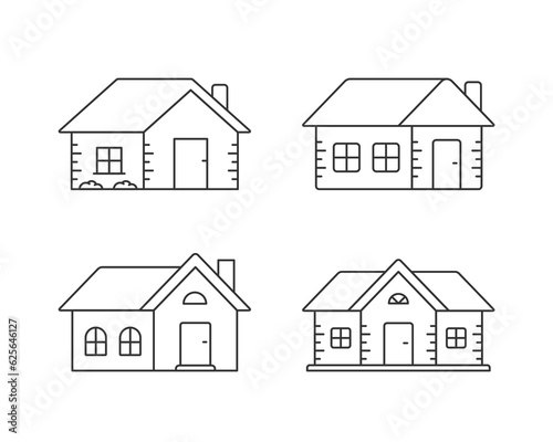 Four house line icons, vector eps10 illustration