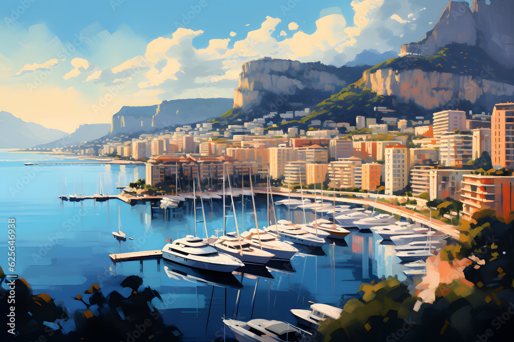 Monaco harbor coast during the day. Generative AI