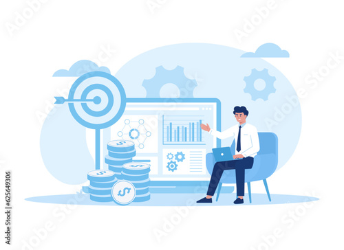 Business man presenting financial data concept flat illustration