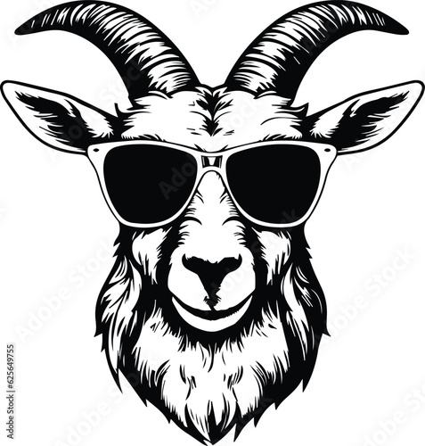 Goat In Sunglasses Logo Monochrome Design Style photo