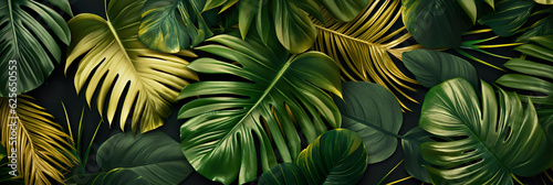 Wallpaper Mural Gold and green tropical palm leaves. Luxury Creative nature background. Minimal summer abstract jungle, forest pattern. Panoramic wallpaper, digital ai Torontodigital.ca
