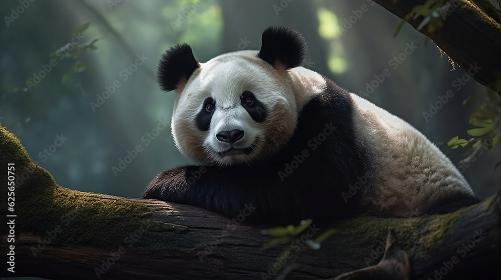 Naklejka premium Panda on the tree. Generative AI