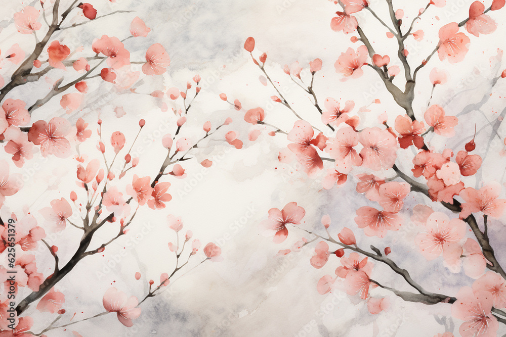 pink cherry blossom watercolor background