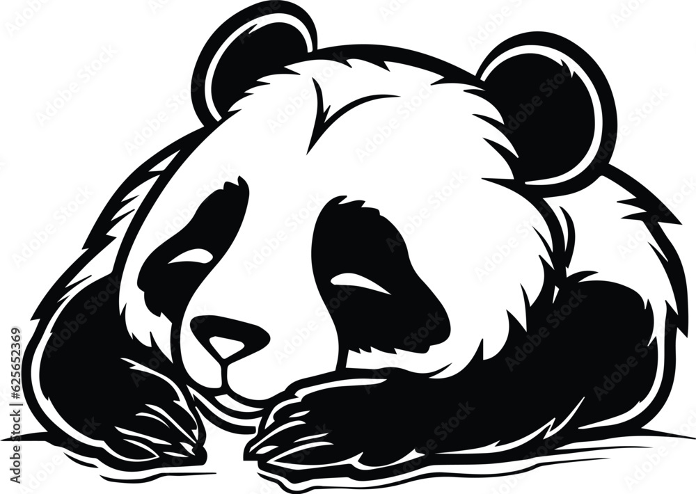 Panda Sleeping Logo Monochrome Design Style