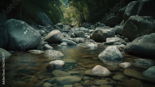 Picturesque view of beautiful mountain stream and rocks outdoors.