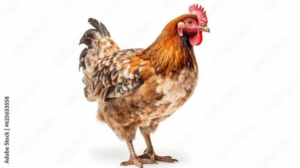 Fototapeta premium full body of a brown chicken hen standing isolated white background. Generated Ai