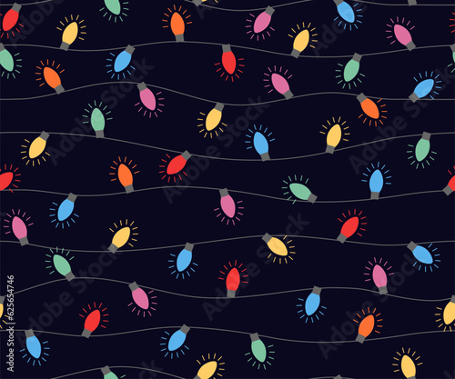 Christmas lights on dark background. Vector illustration.