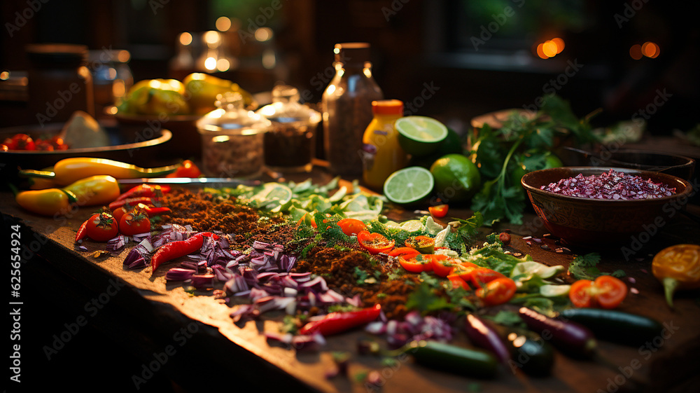 Fresh Herbs and Spices in Culinary Cooking Scene. Generative AI. Fresh Herbs and Spices in Culinary Cooking Scene. Generative AI.