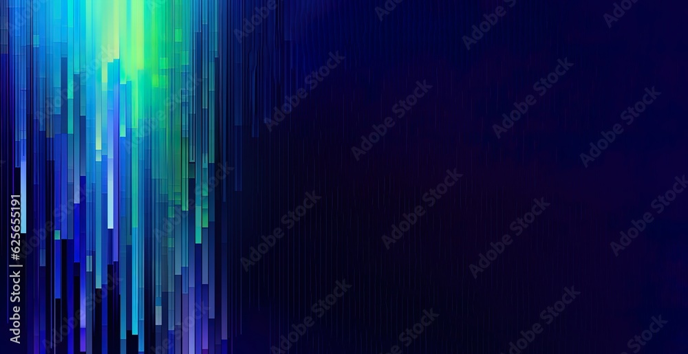 Abstract digital, vibrant pattern with squares, lines, rectangles. Business card. Blue, lime green, violet, purple stripes for a technology glowing pattern. Light texture for science and research.