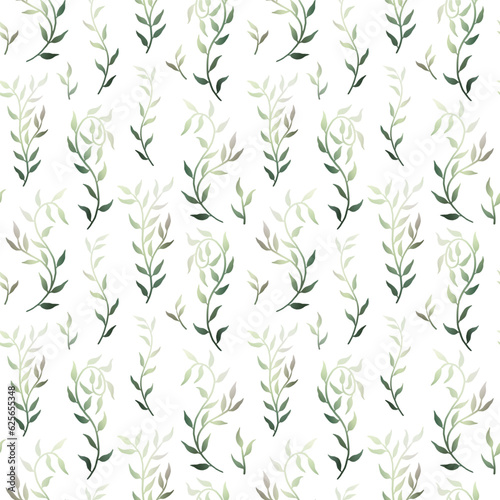 Liana spreads olive green leaves creeper seamless pattern background vector