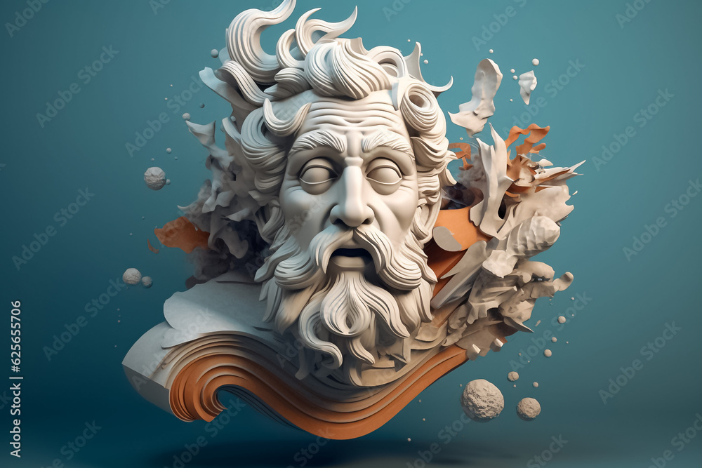 Mockup 3d statue of powerful and handsome bearded Greek Mythology GOD ...
