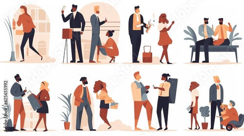 Business Concept illustrations. Collection of scenes with men and women taking part in business activities.Business Strategy research,Business icons.illustrations